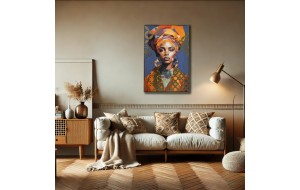African Woman πίνακας ελαιογραφίας με χρυσοτυπία σε τυπωμένο καμβά και θέμα φιγούρα γυναίκας σε χρυσή κορνίζα 80x120 εκ
