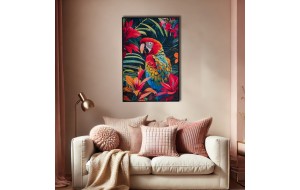 Colorful Parrot πίνακας ελαιογραφίας σε τυπωμένο καμβά με θέμα φιγούρα πολύχρωμου παπαγάλου σε ξύλινη κορνίζα 80x120 εκ