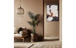 Magnolia πίνακας ελαιογραφίας σε τυπωμένο καμβά με θέμα λουλούδι μανόλια και ξύλινη μαύρη κορνίζα 83x123 εκ