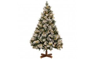 Montclair Pre-Lit χριστουγεννιάτικο χιονισμένο δέντρο με κουκουνάρια ξύλινο σκελετό 200 LED και ύψος 180 εκ  