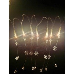 20 LED λαμπάκια με χιονονιφάδες διάφανο καλώδιο  μπαταρίας και θερμό λευκό φως 10 μέτρα