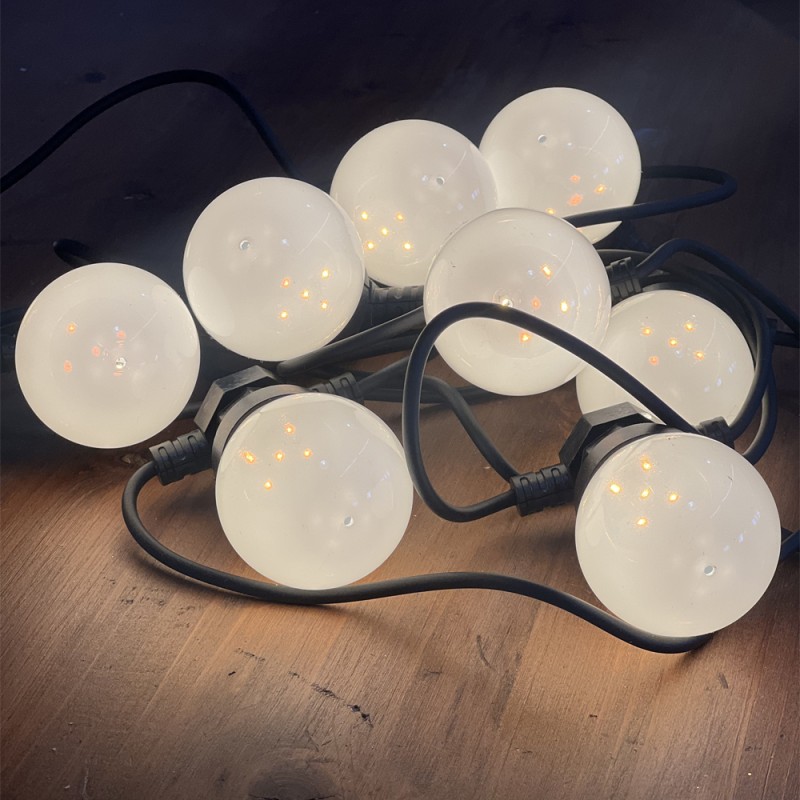 10 led λάμπες σε σειρά με μάυρο καλώδιο IP44 με 8 προγράμματα φωτισμού και θερμό λευκό φως 5 μέτρα