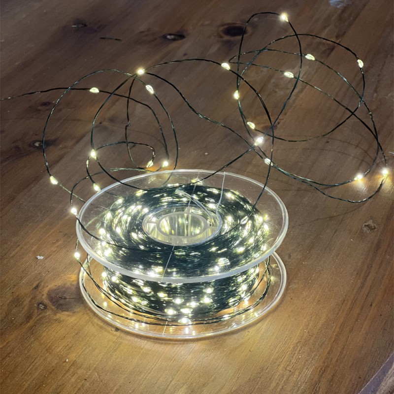 1000 microled λαμπάκια σε σειρά με πράσινο καλώδιο IP44 με 8 προγράμματα φωτισμού και θερμό λευκό φως 100 μέτρα μήκος