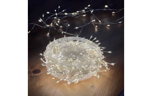 1000 microled λαμπάκια σε σειρά με ασημί καλώδιο IP44 με 8 προγράμματα φωτισμού και θερμό λευκό φως 30 μέτρα