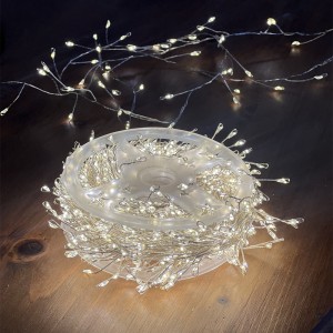 1000 microled λαμπάκια σε σειρά με ασημί καλώδιο IP44 με 8 προγράμματα φωτισμού και θερμό λευκό φως 30 μέτρα