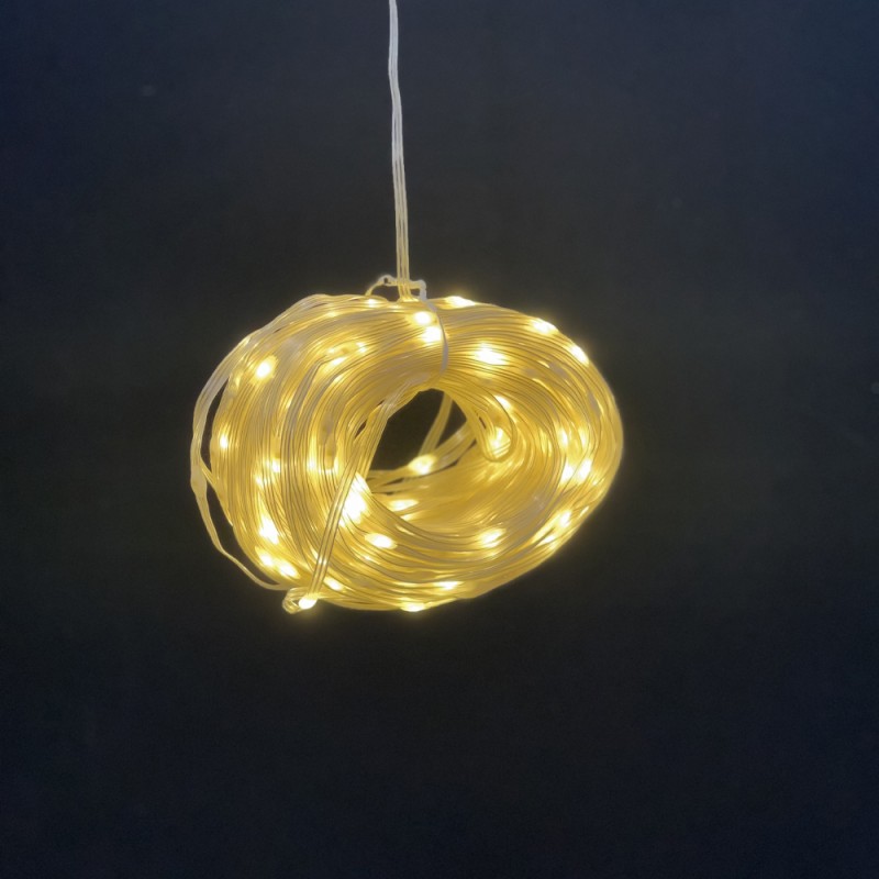 400 microled λαμπάκια σε σειρά με διάφανο καλώδιο IP44 με 8 προγράμματα φωτισμού και θερμό λευκό φως 5 μέτρα