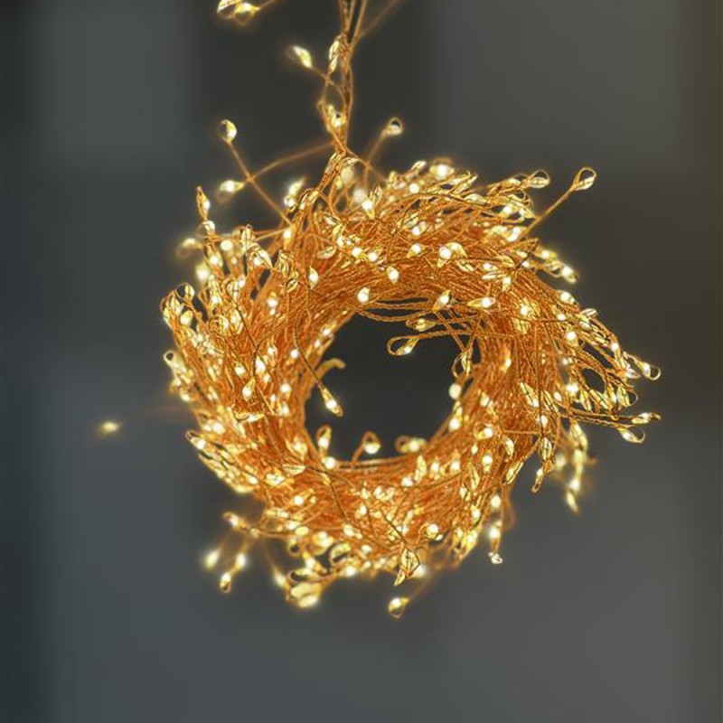 450 microled λαμπάκια σε σειρά με χάλκινο καλώδιο IP44 με 8 προγράμματα φωτισμού και θερμό λευκό φως 300 εκ