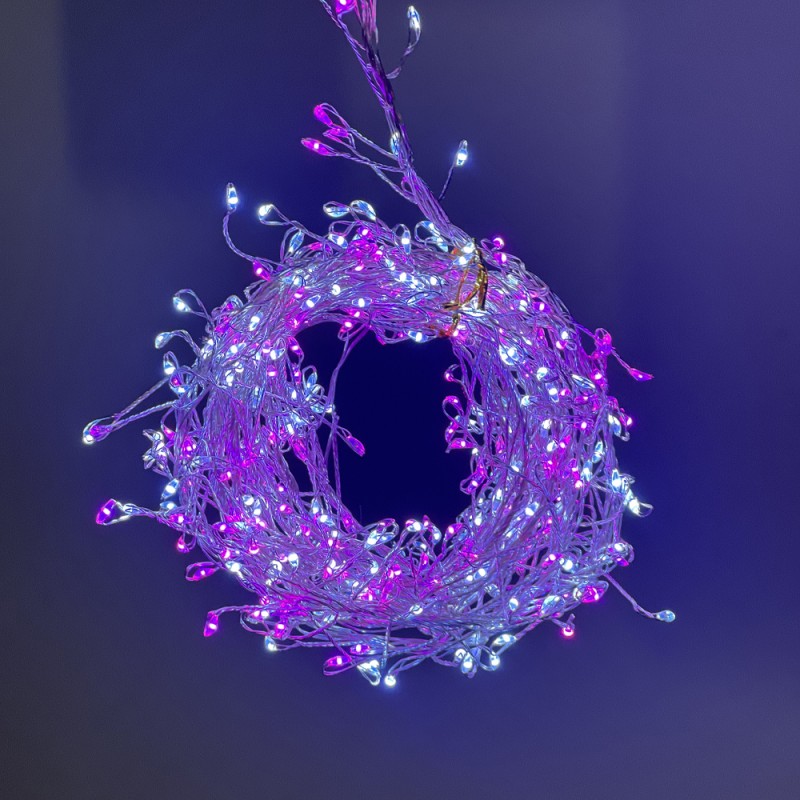 450 microled λαμπάκια σε σειρά με ασημί καλώδιο IP44 με 8 προγράμματα φωτισμού με ροζ και ψυχρό φως 300 εκ