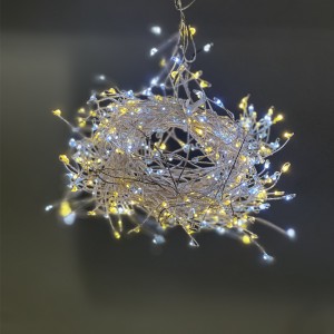 450 microled λαμπάκια σε σειρά με ασημί καλώδιο IP44 με 8 προγράμματα φωτισμού με ψυχρό  και θερμό λευκό φως 300 εκ