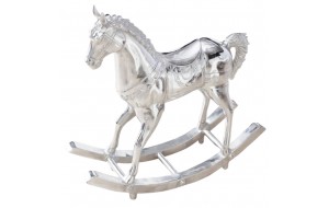 Ansija επιδαπέδιο μεταλλικό διακοσμητικό τραμπάλα με άλογο σε ασημί απόχρωση 120x39x115 εκ