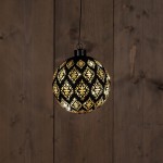 Baroque χριστουγεννιάτικη γυάλινη μπάλα με μοτίβα σε χρυσή και μαύρη απόχρωση και ενσωματωμένο φωτισμό 12 εκ
