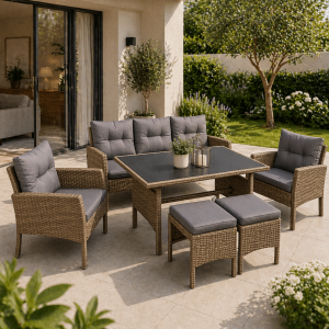 California σετ καθιστικού Twin Wicker σε φυσική απόχρωση με γκρι μαξιλάρια