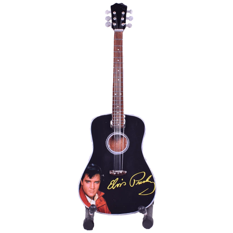 Elvis Presley χειροποίητη ξύλινη παραδοσιακή κιθάρα μινιατούρα σε βάση 20 εκ