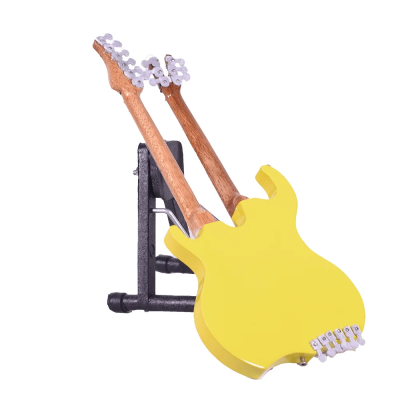 Eddie Van Halen ξύλινη χειροποίητη διπλή ηλεκτρική κιθάρα μινιατούρα σε βάση 20 εκ