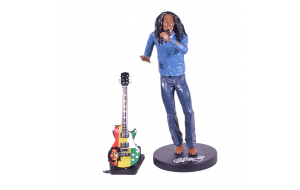 Φιγούρα Bob Marley από πολυεστέρα με ξύλινη χειροποίητη ηλεκτρική κιθάρα μινιατούρα 17 εκ 