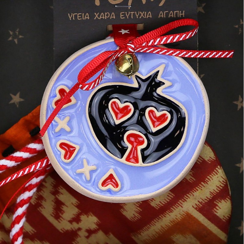 Κεραμικό γούρι με ρόδια σε μπλε χρώμα Κεραμικό γούρι με ρόδια σε μπλε χρώμα