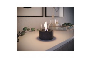 Aster 10 γυάλινο διάφανο διακοσμητικό κερί με εστία φωτιάς και μαύρο πλαίσιο από πορσελάνη 10x10 εκ