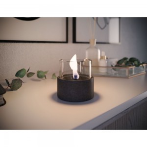 Aster 10 γυάλινο διάφανο διακοσμητικό κερί με εστία φωτιάς και μαύρο πλαίσιο από πορσελάνη 10x10 εκ
