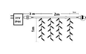 150 LED λαμπάκια επεκτεινόμενη κουρτίνα με διάφανο καλώδιο IP44 και θερμό λευκό φως 200x100 εκ