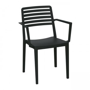 Nola πολυθρόνα τραπεζαρίας από πολυπροπυλένιο στοιβαζόμενη σε μαύρη απόχρωση 57x56x83 εκ