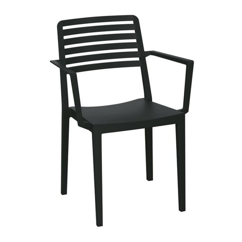 Nola πολυθρόνα τραπεζαρίας από πολυπροπυλένιο στοιβαζόμενη σε μαύρη απόχρωση 57x56x83 εκ
