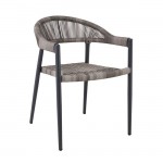 Madison πολυθρόνα με μεταλλικό σκελετό με επένδυση wicker σε γκρι απόχρωση στοιβαζόμενη 58x56x78 εκ