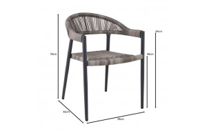 Madison πολυθρόνα με μεταλλικό σκελετό με επένδυση wicker σε γκρι απόχρωση στοιβαζόμενη 58x56x78 εκ