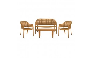 Malaga σετ σαλόνι κήπου από πολυπροπυλένιο με καναπέ πολυθρόνες και τραπεζάκι σε μπεζ απόχρωση