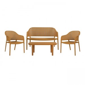 Malaga σετ σαλόνι κήπου από πολυπροπυλένιο με καναπέ πολυθρόνες και τραπεζάκι σε μπεζ απόχρωση