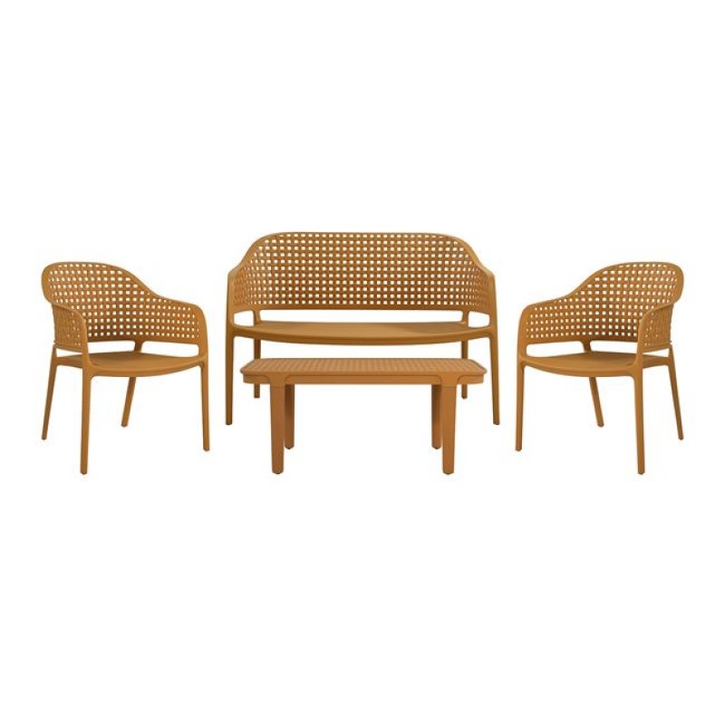 Malaga σετ σαλόνι κήπου από πολυπροπυλένιο με καναπέ πολυθρόνες και τραπεζάκι σε μπεζ απόχρωση