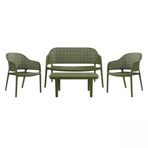 Malaga σετ σαλόνι κήπου από πολυπροπυλένιο με καναπέ πολυθρόνες και τραπεζάκι σε πράσινο απόχρωση