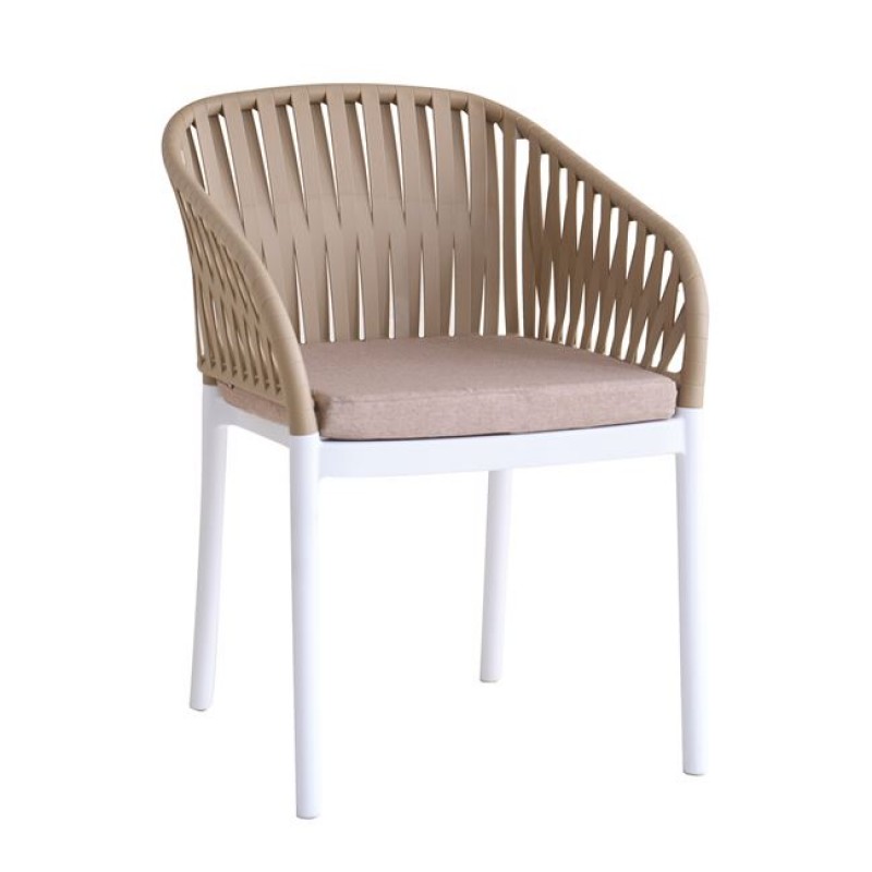 Emery πολυθρόνα με σκελετό από πολυπροπυλένιο σε μπεζ απόχρωση με μαξιλάρι και λευκά ποδαράκια 56x59x80 εκ