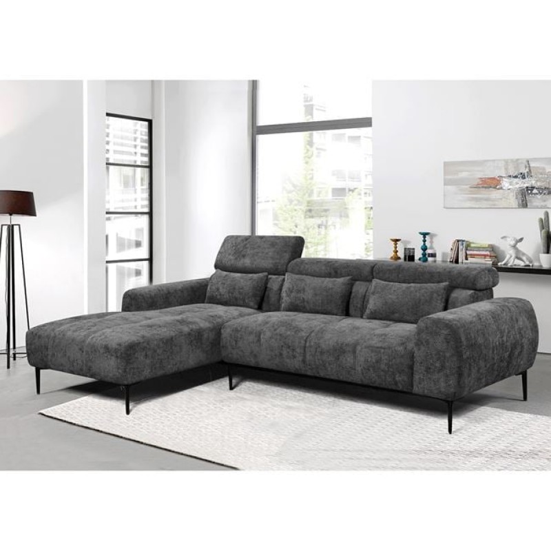 Elora γωνιακός καναπές σαλονιού με δεξιά γωνία ανακλινόμενα κεφαλάρια με επένδυση σε γκρι απόχρωση 261x171x94 εκ