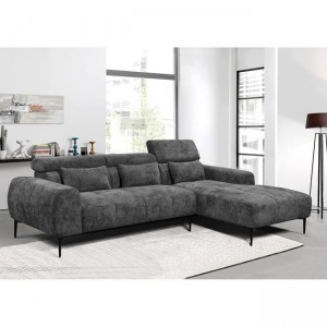 Elora γωνιακός καναπές σαλονιού με αριστερή γωνία ανακλινόμενα κεφαλάρια με επένδυση σε γκρι απόχρωση 261x171x94 εκ