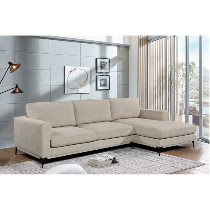 Banco γωνιακός καναπές με υφασμάτινη επένδυση σε μπεζ απόχρωση 300x170x99 εκ