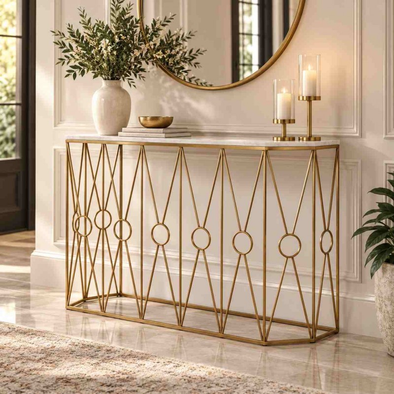 Marble μεταλλική κονσόλα σε χρυσό χρώμα 120x35x81 εκ