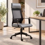 Πολυθρόνα γραφείου mesh μαύρο με pu γκρι 60x65x114/124 εκ
