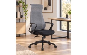 Πολυθρόνα γραφείου mesh με γκρι ύφασμα 73x67x118/128 εκ