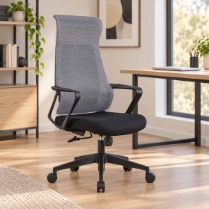 Πολυθρόνα γραφείου mesh με γκρι ύφασμα 73x67x118/128 εκ