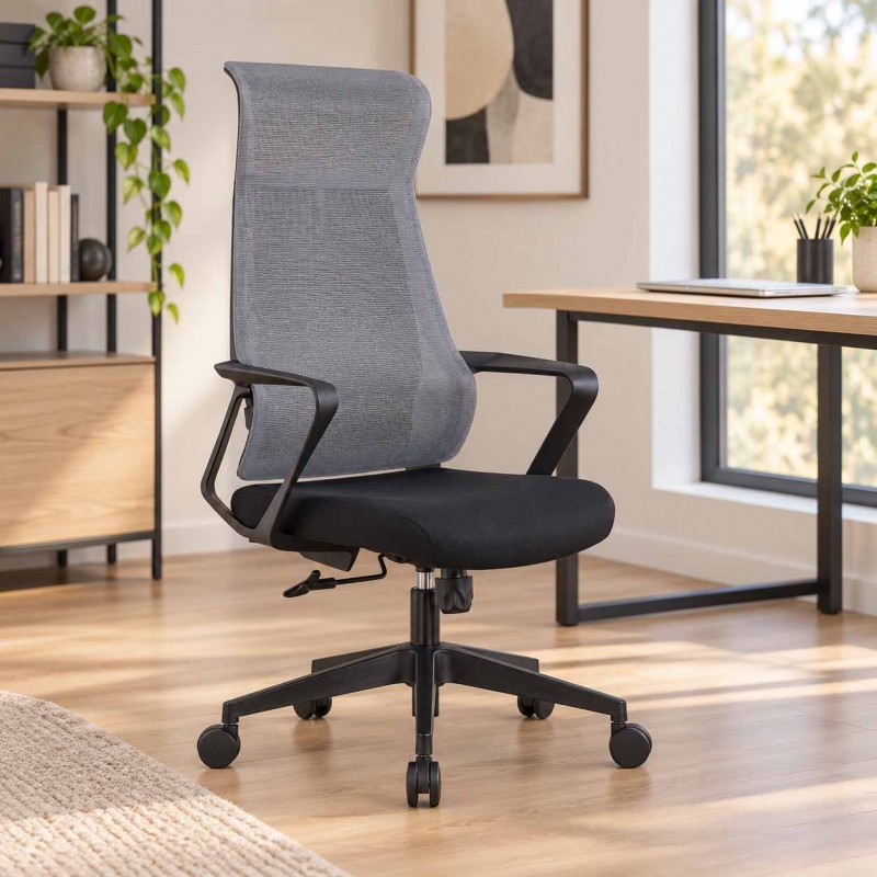 Πολυθρόνα γραφείου mesh με γκρι ύφασμα 73x67x118/128 εκ
