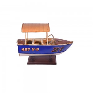Μεταλλική διακοσμητική βάρκα ταχύπλοο σε μπλε απόχρωση 24x10x15 εκ