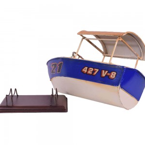 Μεταλλική διακοσμητική βάρκα ταχύπλοο σε μπλε απόχρωση 24x10x15 εκ
