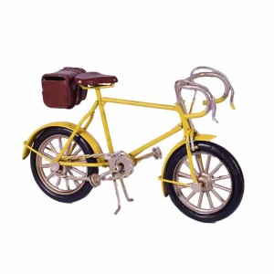 Κίτρινο διακοσμητικό ποδήλατο με καφέ σέλα και καλαθάκι 17x5x10 εκ