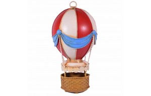 Vintage επιτραπέζιο διακοσμητικό αερόστατο σε κόκκινο και λευκό χρώμα 13x13x24 εκ