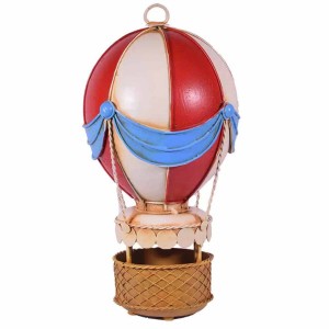 Vintage επιτραπέζιο διακοσμητικό αερόστατο σε κόκκινο και λευκό χρώμα 13x13x24 εκ