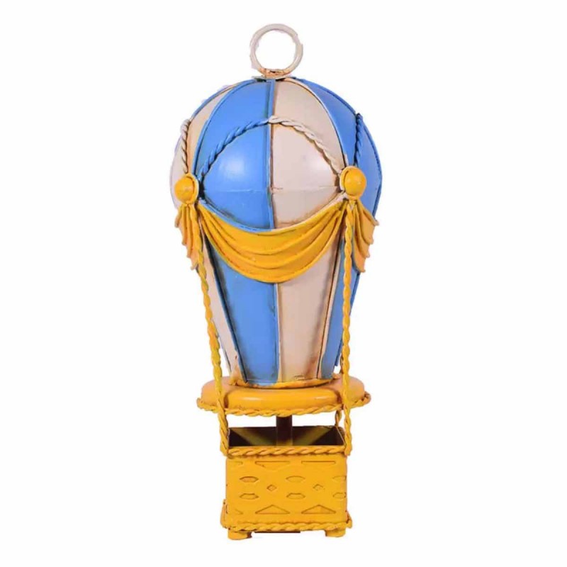 Vintage διακοσμητικό αερόστατο σε λευκή γαλάζια και κίτρινη απόχρωση 8x8x18 εκ