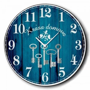 Blue key ρολόι χειροποίητο τοίχου ξύλινο