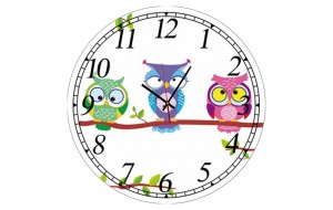 Owls family ξύλινο χειροποίητο ρολόι τοίχου 32 εκ