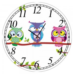 Owls family ξύλινο χειροποίητο ρολόι τοίχου 32 εκ