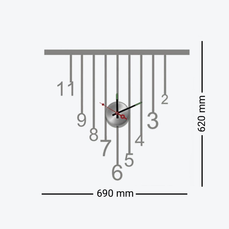 Γραμμικό σχέδιο ρολόι τοίχου αυτοκόλλητο από βινύλιο σε γκρι απόχρωση 69x62 εκ